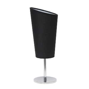 12.6 in. Chrome Mini Table Lamp with Black Angled Fabric Shade