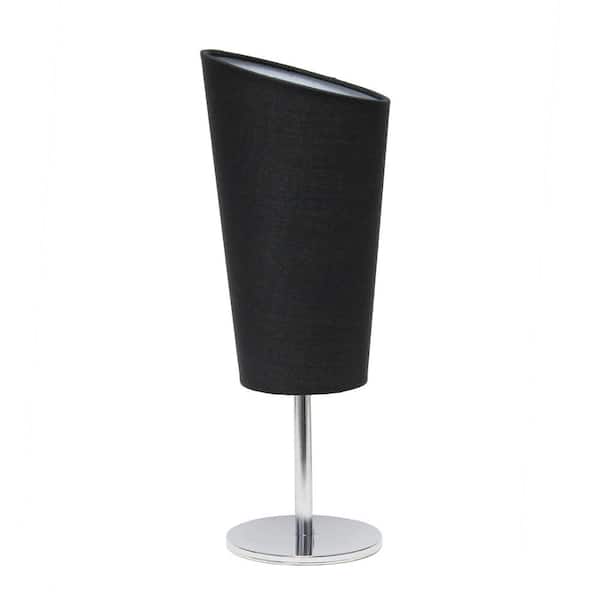 Simple Designs 12.6 in. Chrome Mini Table Lamp with Black Angled Fabric Shade