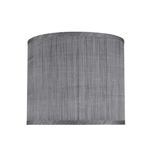 12 in. x 10 in. Grey and Black and Striped Pattern Hardback Drum/Cylinder Lamp Shade