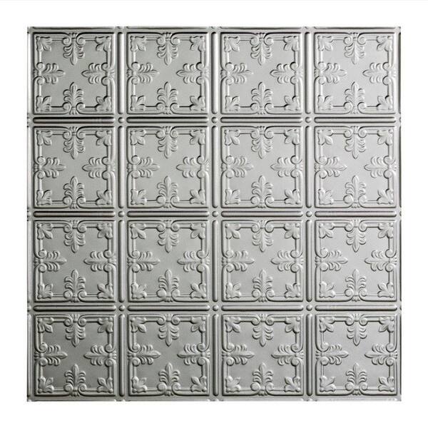 Fasade Traditional Style #10 2 ft. x 2 ft. Vinyl Lay-In Ceiling Tile in Argent Silver