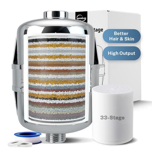 ISPRING 33-Stage High Output Shower Filter, Universal Shower Head Filter for Hard Water, Up to 16,000 Gal.