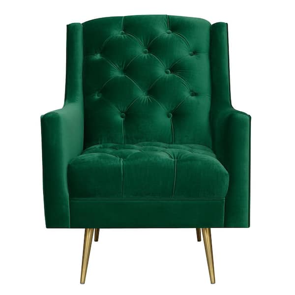 Unbranded Reese Emerald Button Tufted Accent Chair with Gold Legs