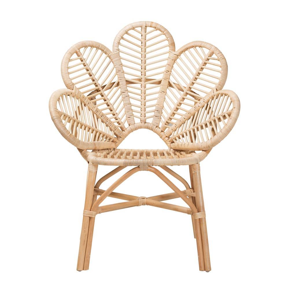 Bianca Natural Brown Rattan Floral Bohemian Accent Chair
