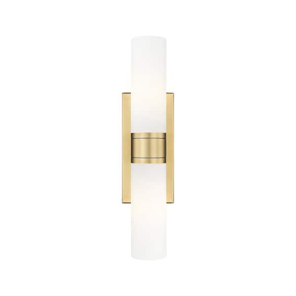 Ballston Urban 18 in. 2-Light Brushed Brass Vanity Light with Glass Shade