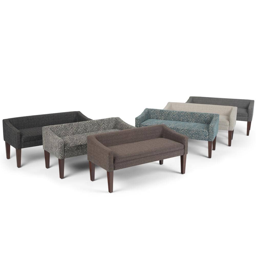 Parris Dark Grey Tweed-Look Upholstered Bench with Swooped Arms
