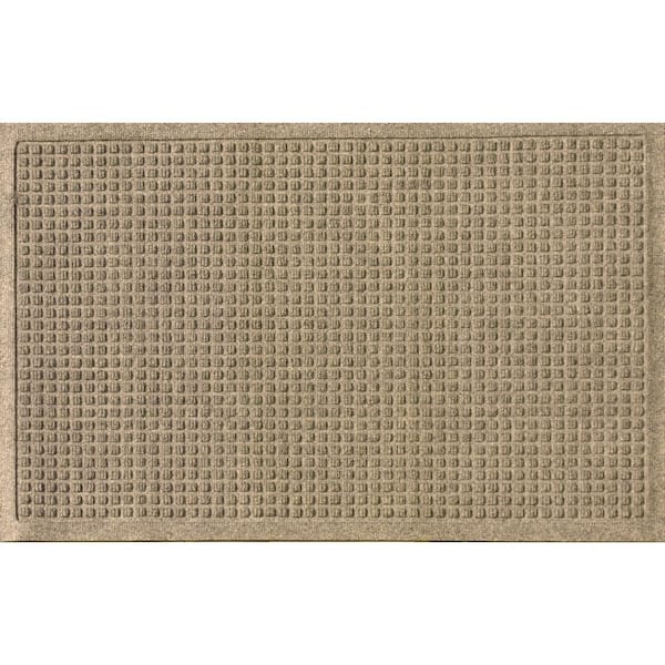 Bungalow Flooring "Waterhog Squares Camel 23 in. x 35 in. PET Polyester Rubber Indoor Outdoor Door Mat"