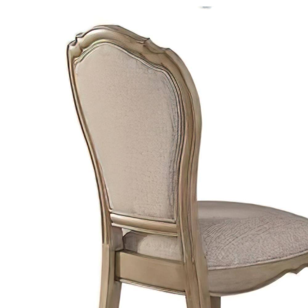 Antique Taupe Upholstered Side Chair with Beige Fabric, Set of 2