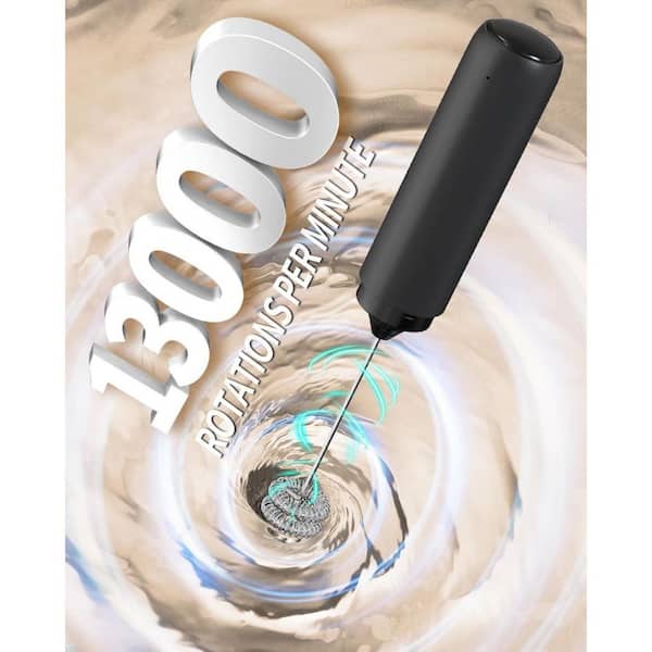 Rechargeable Milk Frother with Dual Coil Whisk Head for Matcha Lattes, Cappuccino, and Drink Mixer, Black (1-Pack)
