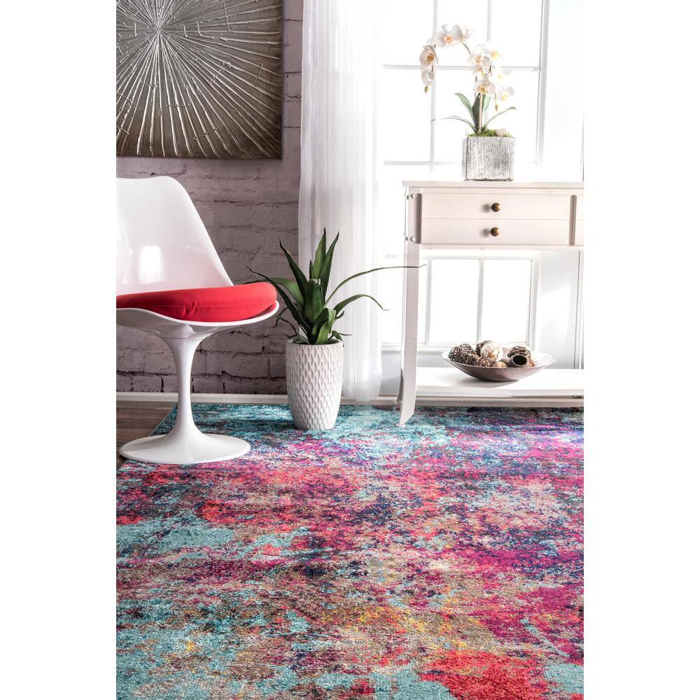 Multi Abstract Synthetic 6'7" x 9' Non-Slip Area Rug