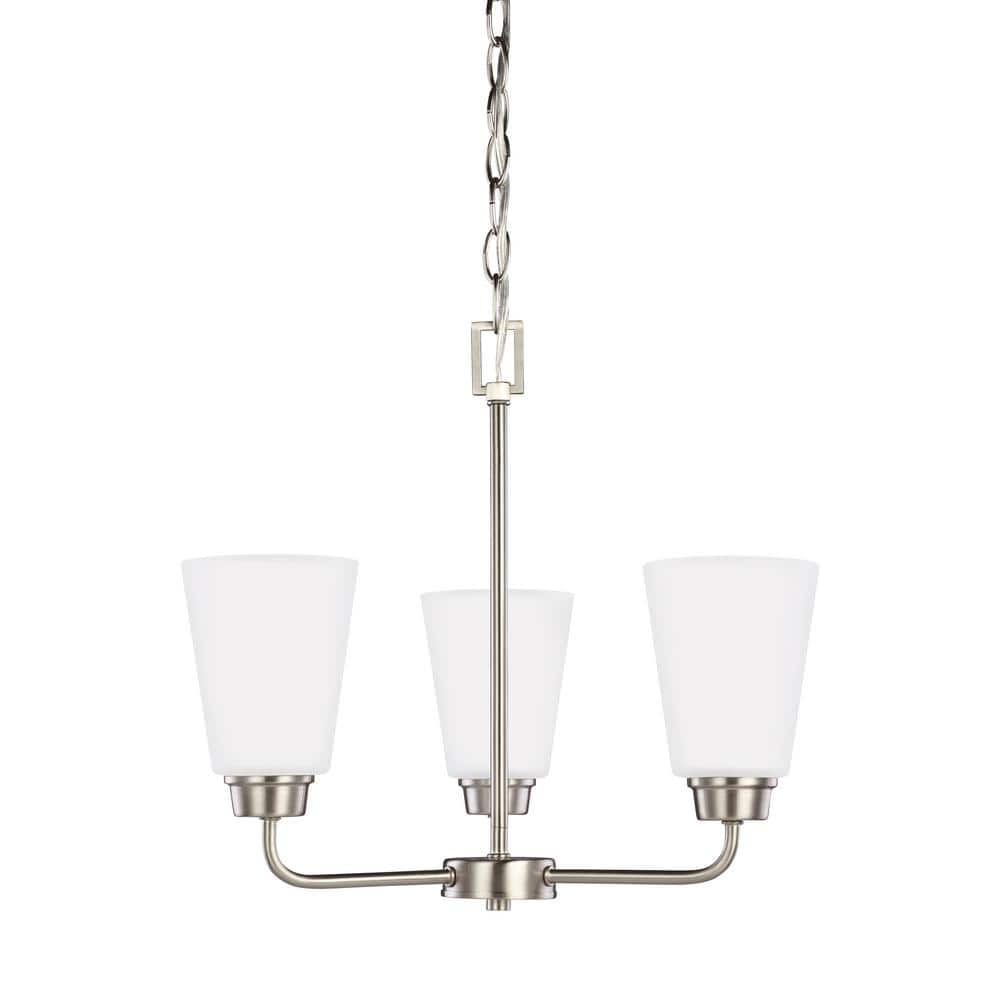 Modern Brushed Nickel 3-Light LED Chandelier with Satin Etched Glass