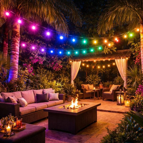 48 ft. Black Plastic Solar RGB LED Patio String Lights Garden