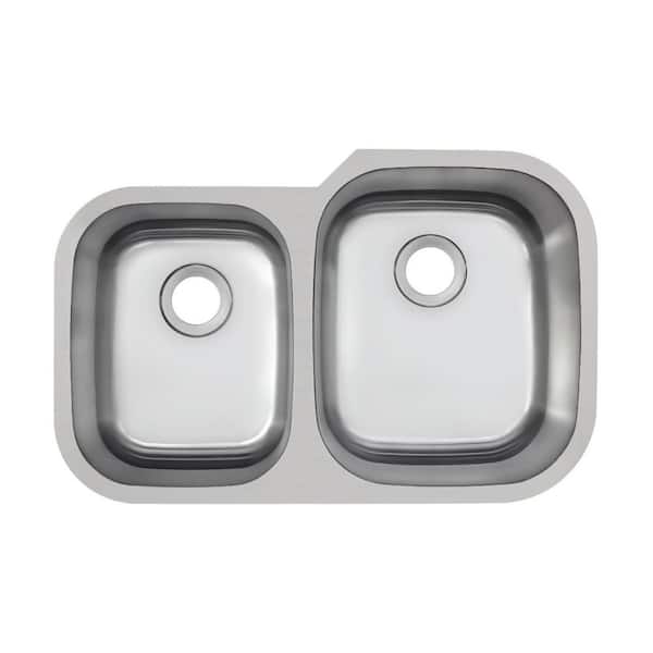 31.5 in. 40/60 Double Bowl Undermount 18 Gauge Stainless Steel Kitchen Sink