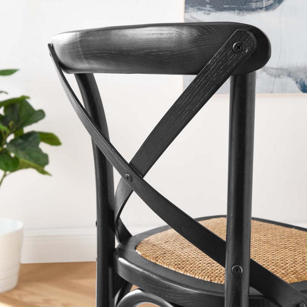 Black Elm Wood Counter Stool with Woven Rattan Seat