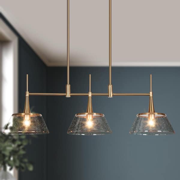 LNC 34.5 in. Large Brass Modern Island Linear Chandelier 3-Light ...