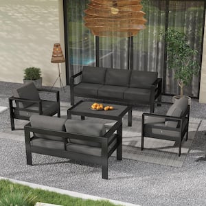 5-Piece Outdoor Aluminum Patio Conversation Set with Grey Cushions