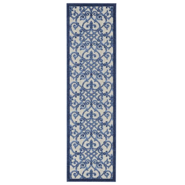 Gray/Blue 2 ft. x 6 ft. Polypropylene Runner Rug