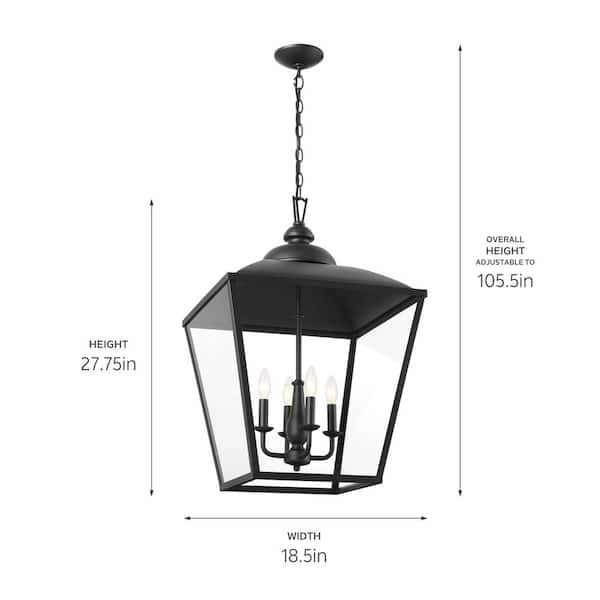 Kichler Dame 4-Light Textured Black Farmhouse Clear Glass Lantern Large Hanging Pendant Light