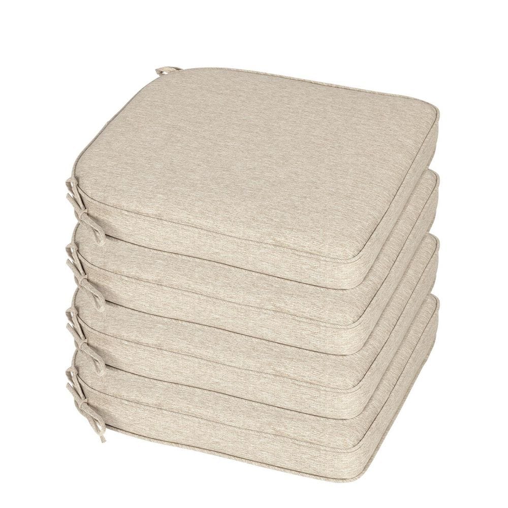 21 in. x 21 in. Square Updated Fabric Outdoor Dining Chair Seat Cushion Pads w/Ties and Zipper in Light Khaki (4-Pack) price history on PriceWatchPro