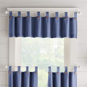 Tucker Blue Solid Button Cotton 60(in)x15(in) Tab Top Valance