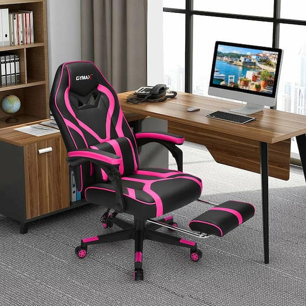 Gymax Pink Plastic Massage Gaming Chair, Reclining Computer Chair With Monitor Mount