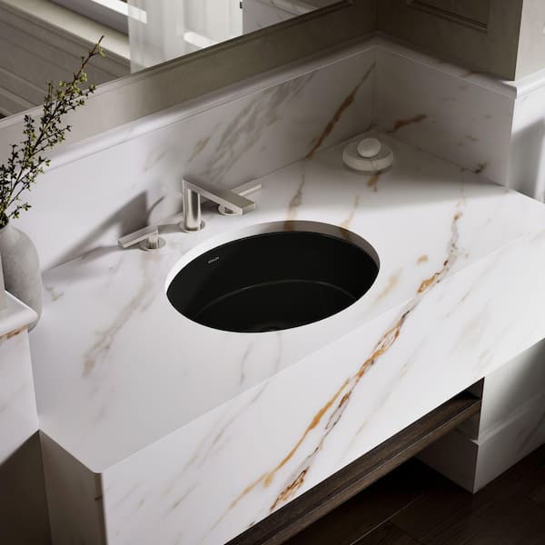 KOHLER Verticyl 19.25 in. x 14 in. Undermount Bathroom Sink in Black Black Vitreous China with