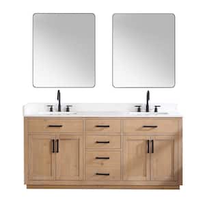 Gavino 72 in. W x 22 in. D x 34 in. H Double Sink Bath Vanity in Light Brown with White Composite Stone Top and Mirror