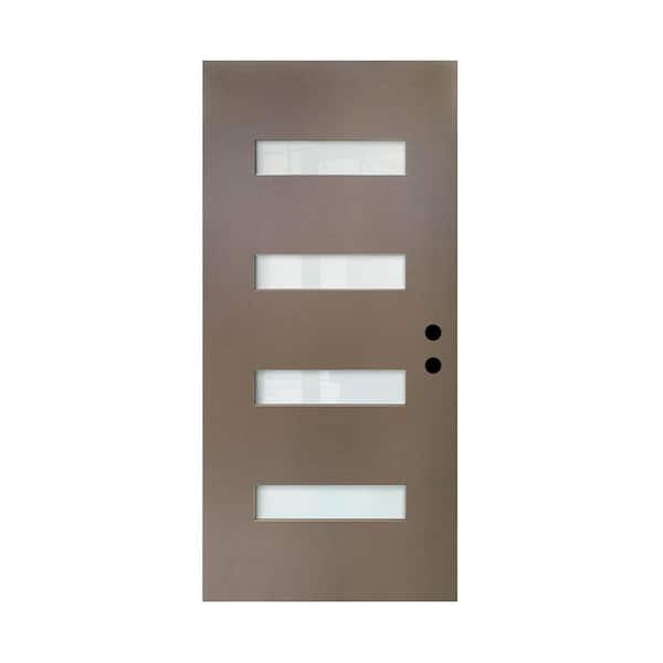36 in. x 80 in. Light Grayish Brown Finish Left-Hand/Inswing Entry Door Slab, Frosted Glass Fiberglass Front Door Slab