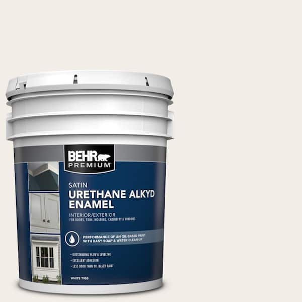 BEHR PREMIUM 5 gal. #RD-W10 New House White Urethane Alkyd Satin Enamel Interior/Exterior Paint
