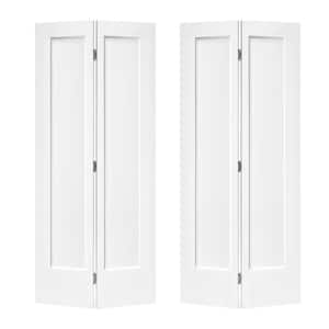 48 in. x 80 in. 1-Panel Shaker White Painted MDF Composite Bi-Fold Double Closet Door with Hardware Kit