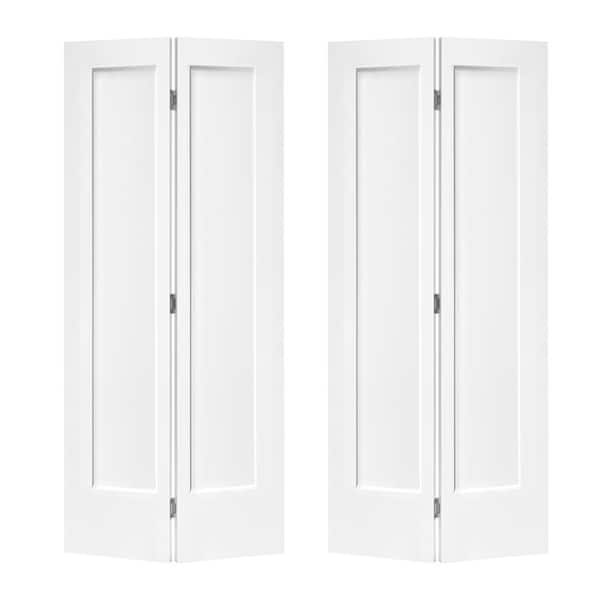 CALHOME 48 in. x 80 in. 1-Panel Shaker White Painted MDF Composite Bi-Fold Double Closet Door with Hardware Kit