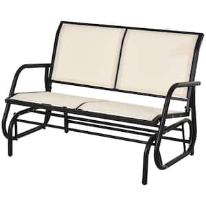 2-Person Beige Metal Outdoor Bench, Patio Double Swing Glider Chair Loveseat with Powder Coated Steel Frame for Backyard