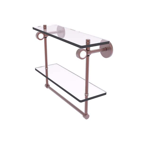 Allied Brass Clearview Collection 16 in. W x 12.8 in. H x 5.6 D Glass Rectangular Shelf in Antique Copper with Integrated Towel Bar