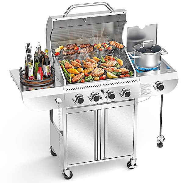 4-Burner Portable Stainless Steel Silver Propane Grill With Versatile Cooking System