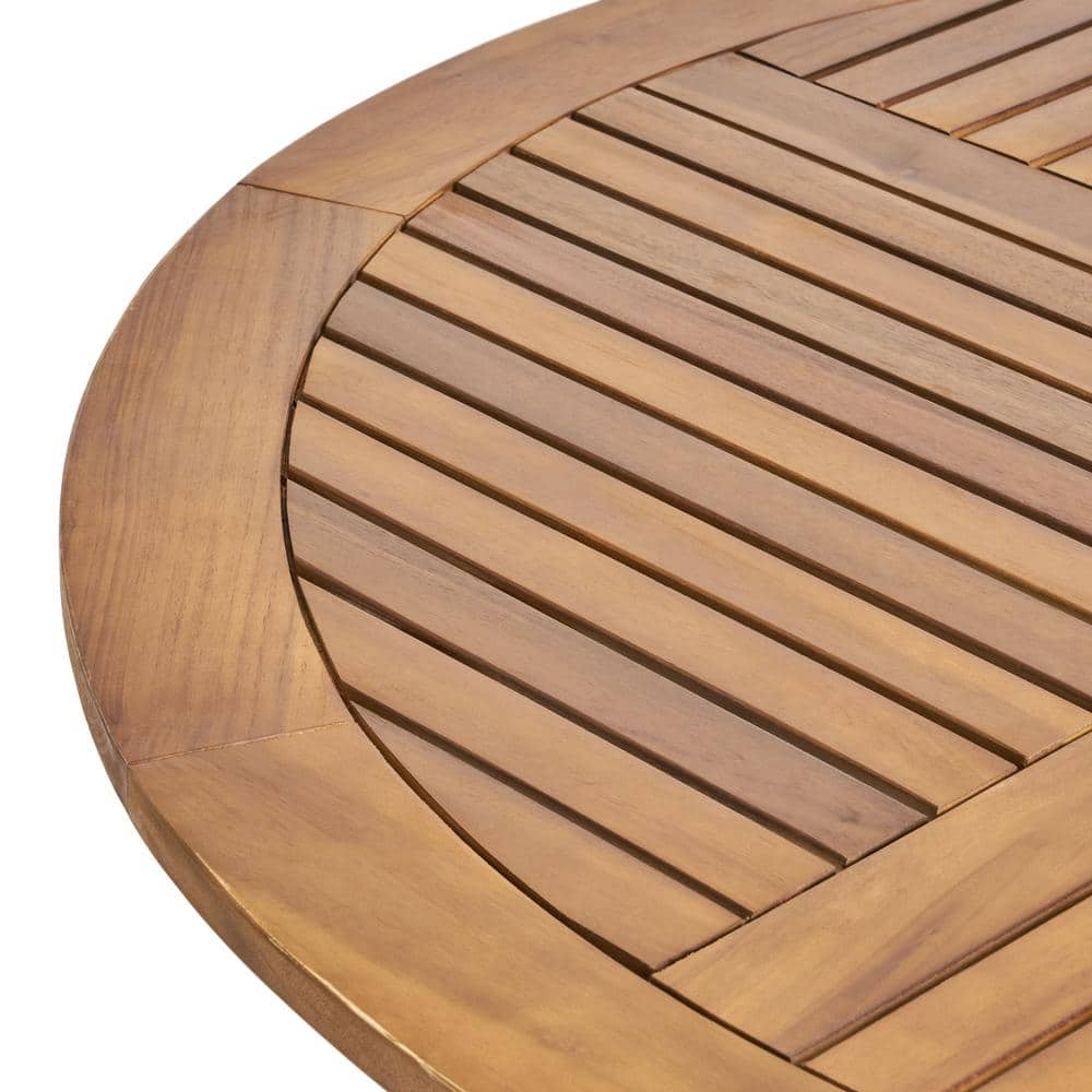 Teak Brown Round Patio Dining Set with Cream Cushions, Seats 4