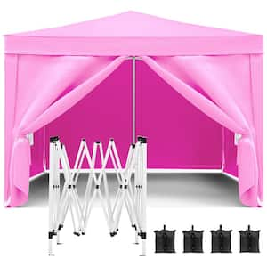 10 ft. x 10 ft. Outdoor Folding Pop-Up Canopy Gazebo Portable Tent w/4 Removable Sidewalls for Parties, Camping, Pink