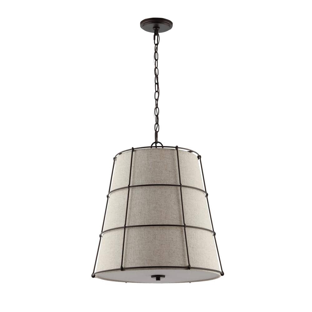 Silas 19" Black and Beige Rustic Farmhouse LED Pendant