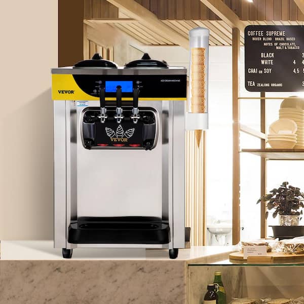Commercial Ice Cream Maker 2200-Watt Countertop Soft Serve Machine 22 l to 30 l/Hours Yield Frozen Yogurt Maker, Silver