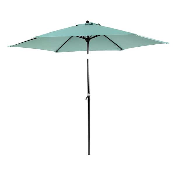 9 ft. Steel Outdoor Cantilever Market Push Button Tilt Patio Umbrella with Crank Lift in Light Green
