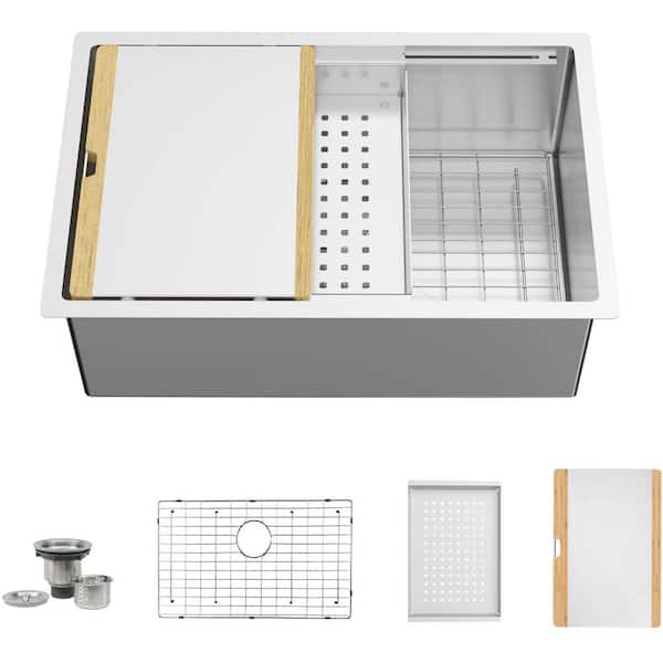 taholi Silver 16-Gauge SUS304 Stainless Steel 32 in. Big Single Bowl Undermount Kitchen Sink
