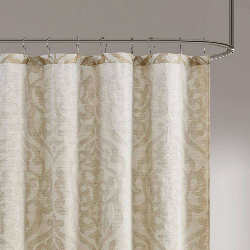 Tan and Ivory Damask Jacquard Fabric Shower Curtain
