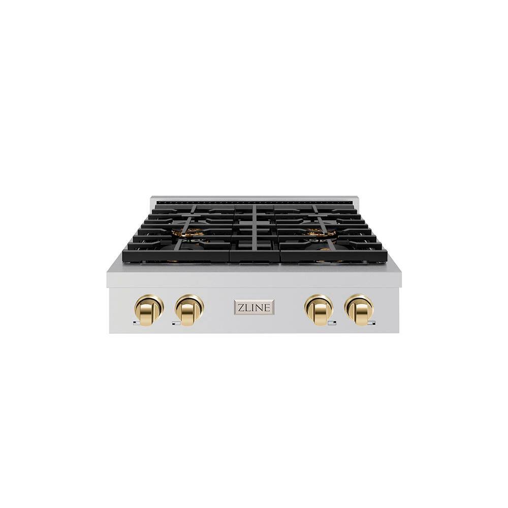 Autograph Edition 30 in. Paramount Gas Rangetop with 4-Burner DuoPro Cooktop in Stainless Steel and Polished Gold