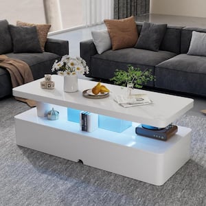 White Modern Stylish Coffee Table with 16-Colors LED Lights for Living Room