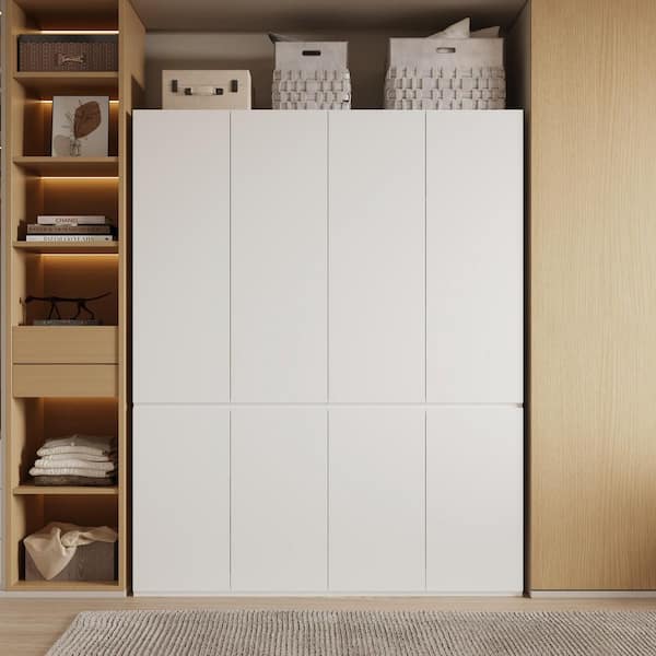 White Wood 63 in. Bedroom Armoire with Adjustable Shelves, Skin-Touch Doors, Hidden Storage Compartments
