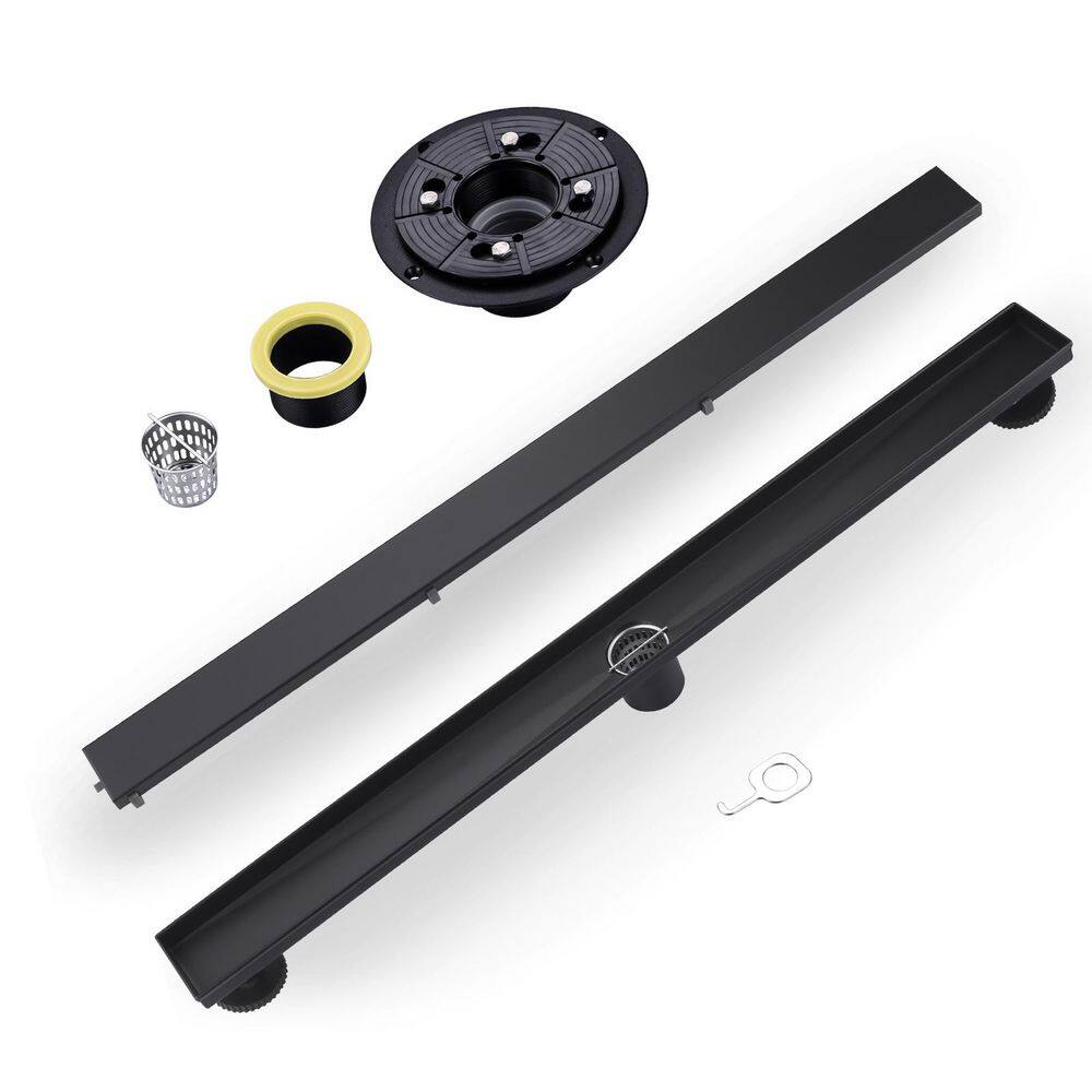 32 in. Stainless Steel Linear Shower Floor Drain with Drain Base, Hair Strainer and Adjustable Feet in Matte Black price history on PriceWatchPro