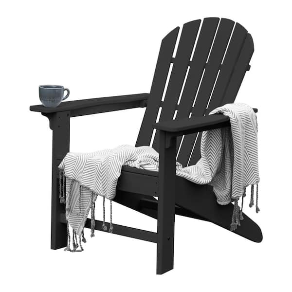 OTSUN Black Recycled Plastic Adirondack Chair, Fire Pit Chair, Patio Chair with Durability and Weather Resistance