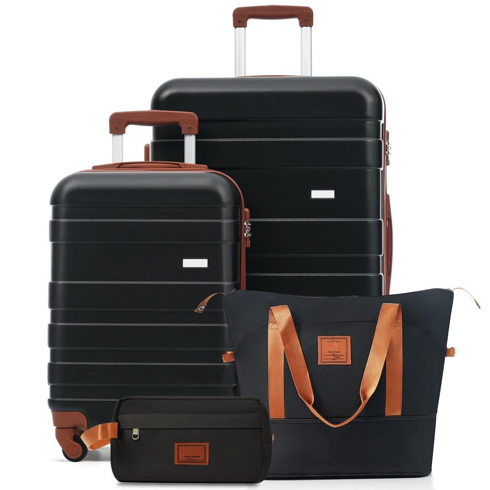 4-Piece Black ABS Hardshell 20 in. 28 in. Luggage Set with Duffel Bag, Toiletry Bag, TSA Lock