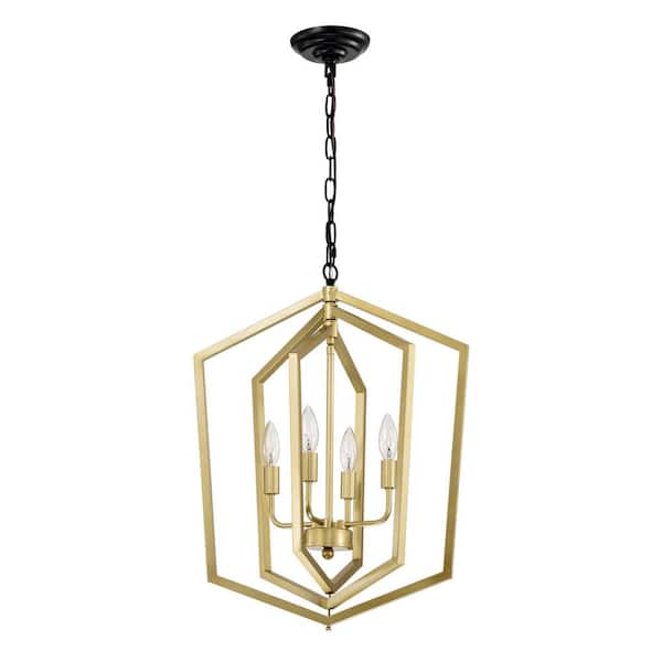 GMGSROM 4-light Gold Rotatable Adjustable Geometric Chandelier for Kitchen Island with No Bulbs Included