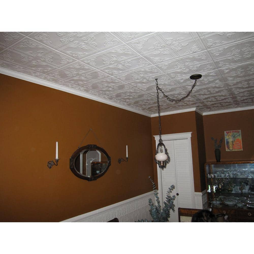 Plain White Polystyrene Ivy Leaves Glue-up Ceiling Tile