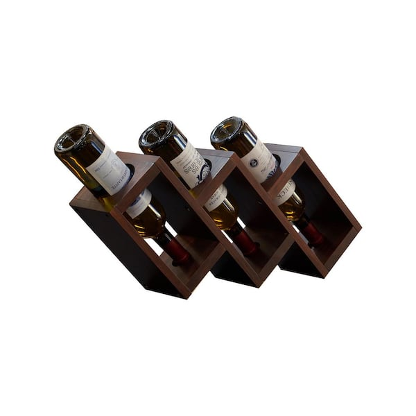 FUNKOL 3-Bottle Walnut Pine Table Wine Rack