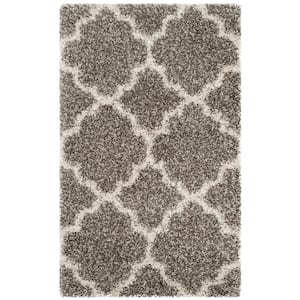 Hudson Shag Gray/Ivory Doormat 2 ft. x 4 ft. Geometric Quatrefoil Area Rug